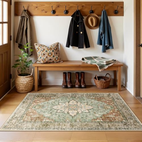 Washable Area Rug (Brick/Brown/Green / 3' x 5' (Rectangular))