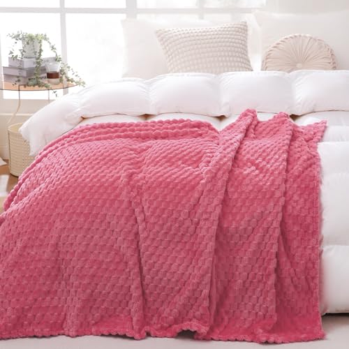 Rose Pink Throw Blanket 50"×60" Gifts for Mom Fuzzy 3D Jacquard Decorative (Rose Pink / 50"×60”)