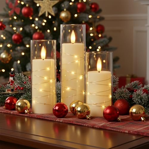 Flameless Battery Operated Pillar Candles with Remote Timer (3pcs-Ivory)