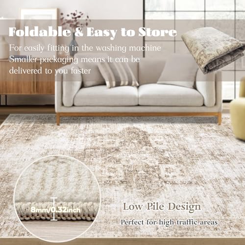 Area Rug 5x7 Washable Rug (Brown / 5' x 7' (Rectangular))