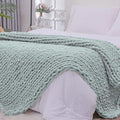 Chunky Knit Throw Blanket for Couch (Misty Green / 51"x63" (Large Size Throw）)