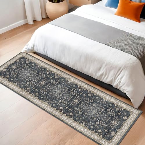 Black Boho Washable 2x6 Runner Rugs for Hallway Kitchen Bedroom Beside Laundry Room Bathroom Rug (2' x 6' (Runner) / Ashen / Multi)