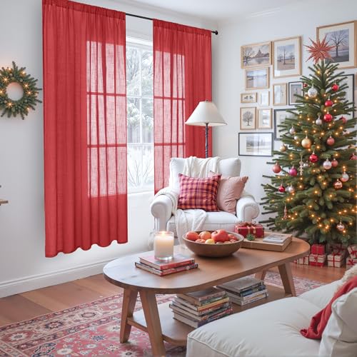 Red Linen Curtains 72 Inches Long for Living Room (Red / 52"W x 72"L (Pack of 2))