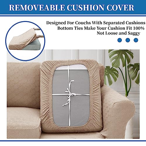 4 Piece Stretch Sofa Cover (71"-91"(3 Cushions) / Khaki)