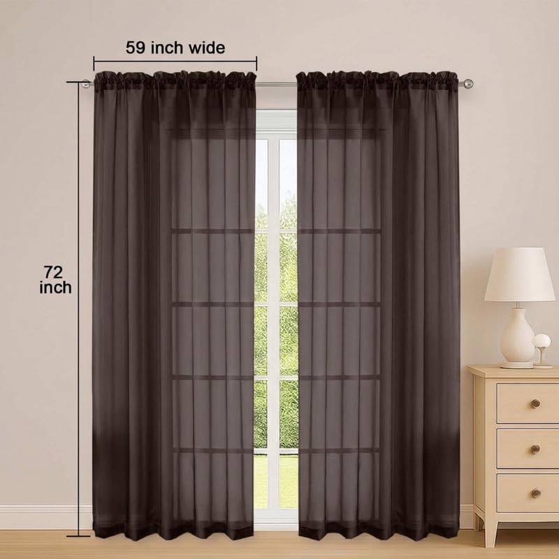 Chocolate Sheer Curtains 72 Inches 2 Panels for Living Room 59" Wide (Chocolate / 59"W x 72"L (Pack of 2))