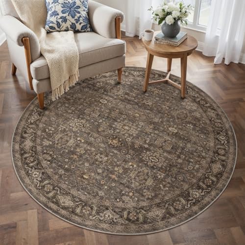 3x3 Dark Brown Vintage Round Rug (Brown / 3' (Round))