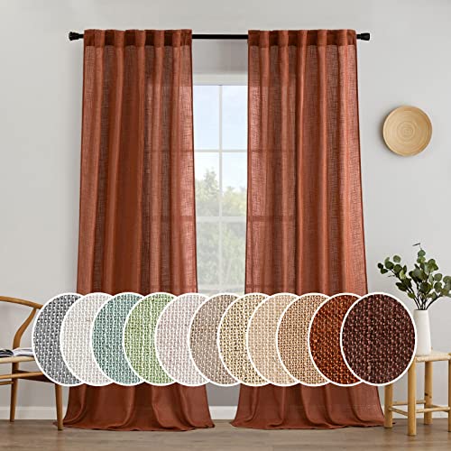 Burnt Orange Fall Linen Curtains 52x96 Inch for Bedroom Living Room (52"W x 96"L (Pack of 2) / Burnt Orange)