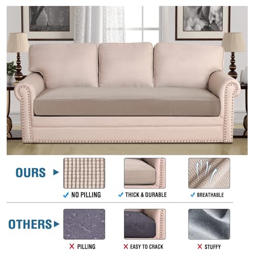 Super Stretch Individual Seat Cushion Covers Sofa Covers Couch Cushion Covers Slipcover Sets Thick Jacquard Textured Twill Fabric (Sand / 1 Cushion Sofa)