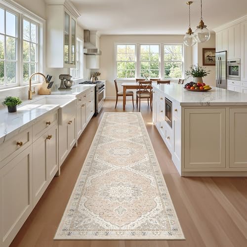 Washable Runner Rugs 2x10 Long for Hallway Kitchen (Pink/Gray / 2' x 10' (Runner))