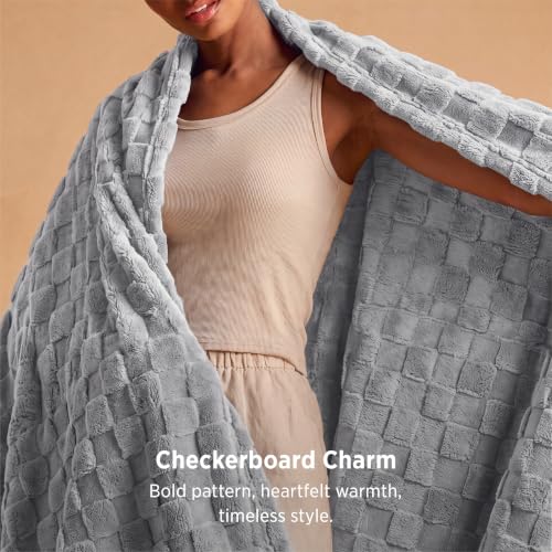 Checkered Soft Cozy Twin Blanket for Bed (Silver Grey / Twin (60" X 80"))