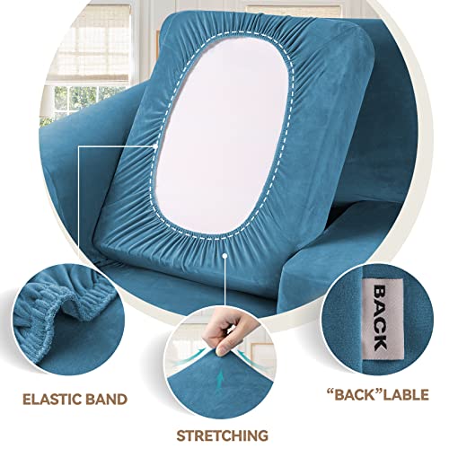 Velvet Stretch 2 Pieces Chair Sofa Slipcovers Washable (Small / Peacock Blue)
