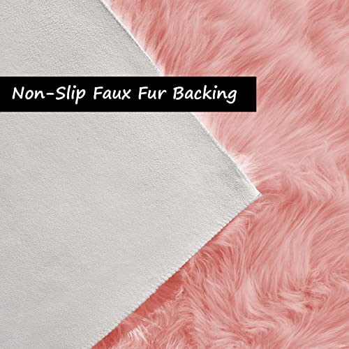 Pink Area Rug 5x8 Fluffy Fuzzy Furry Carpet for Girls Bedroom Living Room Faux Sheepskin Fur Shaggy Plush Rectangle (5' x 8' (Rectangular) / Light Pink)