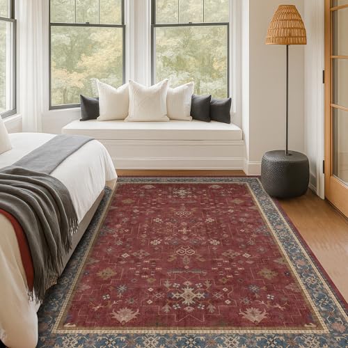 5x8 Boho Dark Red Rug for Living Room (5' x 8' (Rectangular) / Burgundy)