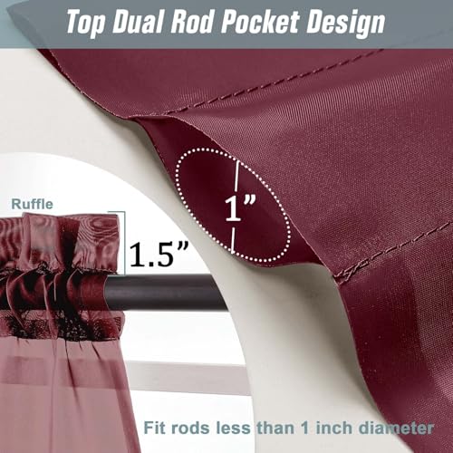 Burgundy Sheer Curtains for Windows 108 inches Long 2 Panels Set (42"W x 108"L (Pack of 2) / Burgundy)