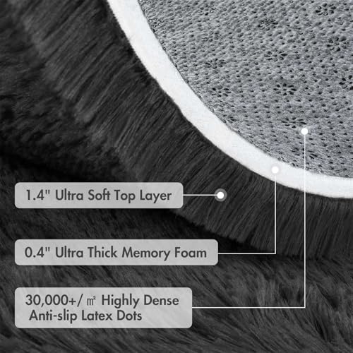 5x7 Ft Shag Area Rug for Bedroom (Ba Dark Grey Solid / 5' X 7' (Rectangular))