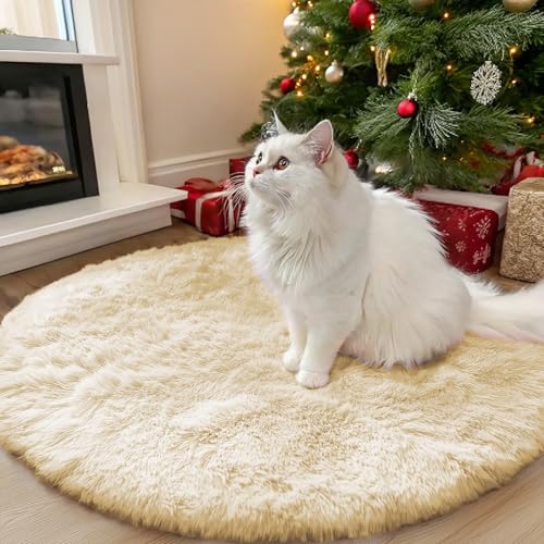Cream Round Rugs for Bedroom (3 Ft Round / Cream)