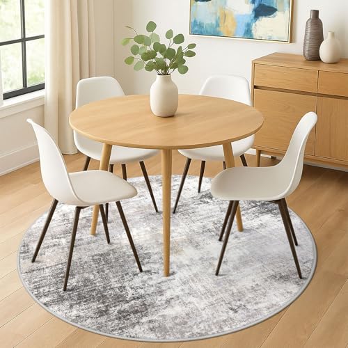 Abstract Round Area Rug 6 Ft Washable Circle Rugs Large Round Rug Non Slip Thin Soft Circle Rugs (Ash Grey/Beige / 6' (Round))