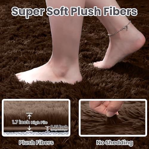 2x6 Fluffy Shag Area Rugs for Living Room Bedroom (Brown / 2' x 6' (Rectangular))