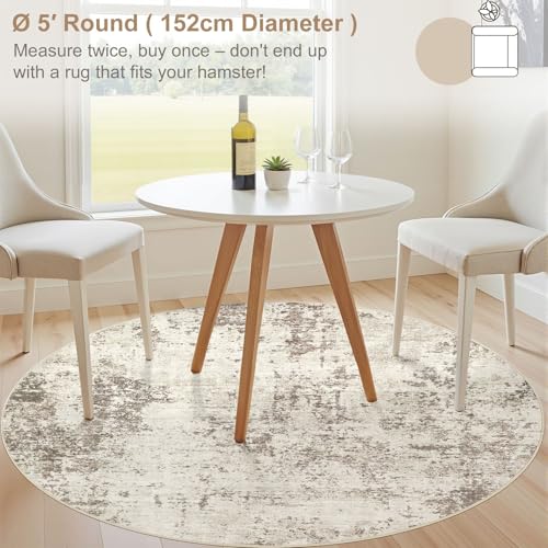 5ft Round Area Rug Living Room Rugs (Golden Grey / 5' (Round))