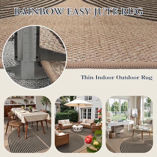 Modern Rainbow Easy Jute 9x12 Rug (9' x 12' (Rectangular) / Nature/Black Rainbow)