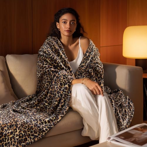 Fleece Blanket Soft Plush Twin Size Blanket Brown Leopard 60"x80" (Brown Leopard / Twin(60"x80"))