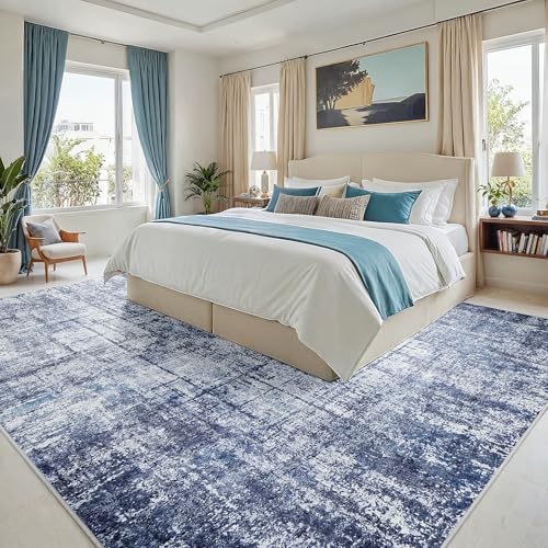 9x12 Washable Area Rug for Living Room Bedroom (Navy/Light Gray / 9' x 12' (Rectangular))