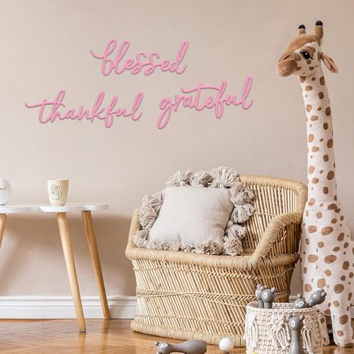 3 Pieces Thankful Grateful Blessed Letter Sign Metal Wall Decor (Pink)