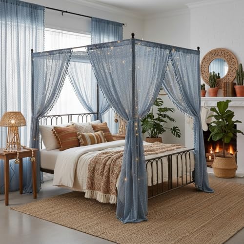 Boho Lace Curtains 63 Inches 2 Panel (59"W x 63"L (Pack of 2) / Light Slate Blue)