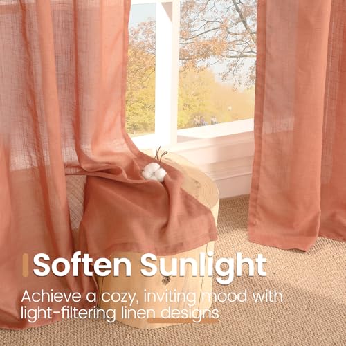 Terracotta Linen Curtains 102 Inch Length for Living Room (Terracotta / 52"W x 102"L (Pack of 2))