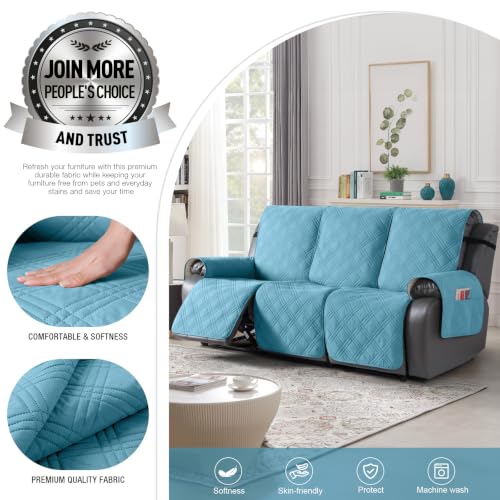 100% Waterproof Recliner Sofa Covers 3 Seater Split Couch Covers for 3 Cushion Reclining Couch with Straps (Sky Blue / 3 Seater Standard)