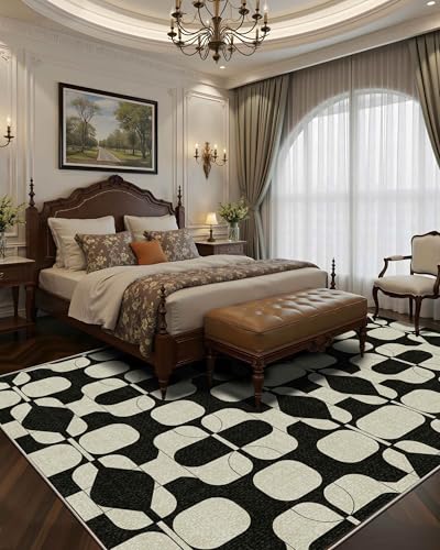 8x10 Area Rugs for Living Room Modern Washable Rug (Black Beige / 8' x 10' (Rectangular))