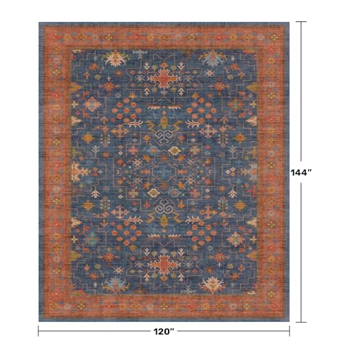 Boho Navy Blue 10x12 Area Rug for Living Room (10' x 12' (Rectangular) / Blue / Terracotta)