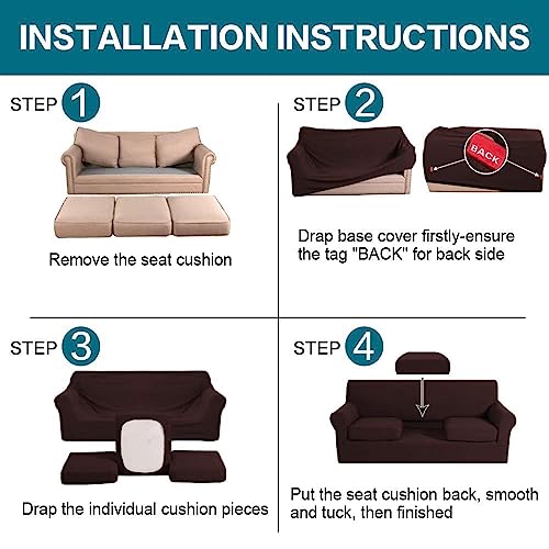 4 Piece Sofa Covers for 3 Cushion Couch Sofa Slipcover Soft Couch Cover for Dogs (XL Sofa (3 Cushion) / Brown)