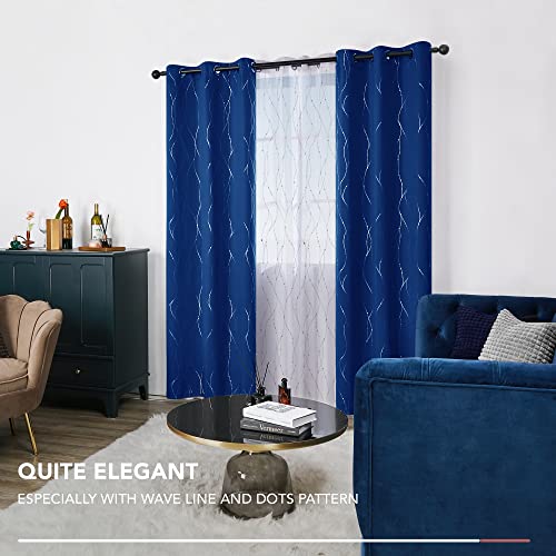 Living Room Curtains 90 Inches Long (Royal Blue/Wave Dots / 38"W x 90"L (Pack of 2))
