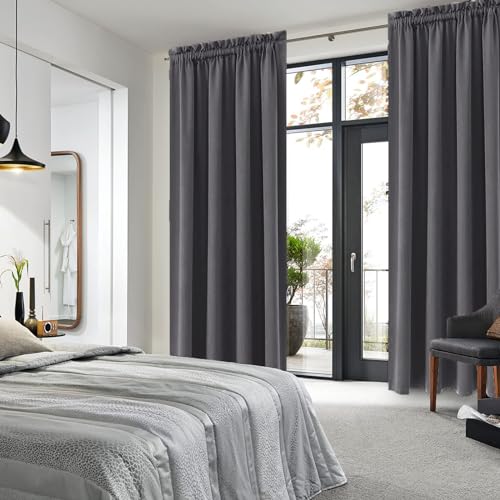 Blackout Curtains for Bedroom 52 x 95 Inch Long Dark Grey 2 Panels (Dark Grey / 52"W x 95"L (Pack of 2))