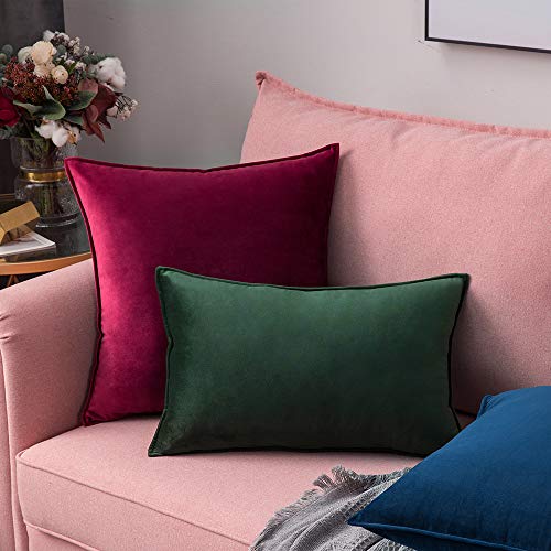 Christmas Decorative Army Green Velvet Throw Pillow Covers 16x16 in (16" x 16" (Pack of 2) / Army Green)