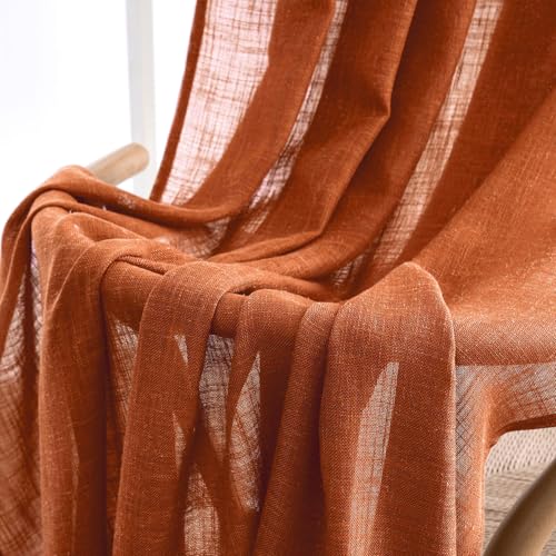 Rust Fall Linen Curtains 52x90 Inch 2 Panels for Bedroom Living Room (52"W x 90"L (Pack of 2) / Rust)