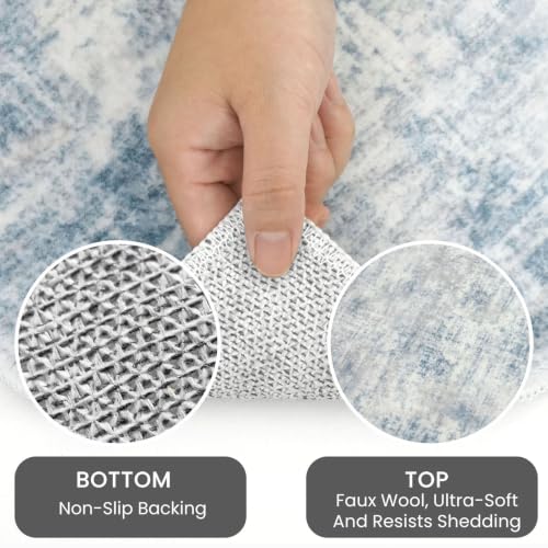 Abstract Area Rugs 6x9 Ft Washable Rugs for Living Room (Light Blue/Grey/White / 6' x 9' (Rectangular))