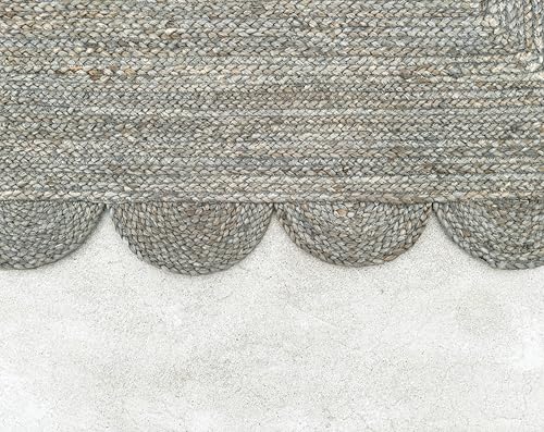 Scallop Jute Area Rug Boho Jute Rug Scalloped Coastal Rug (Medium Gray / 5'x7' (Rectangular))