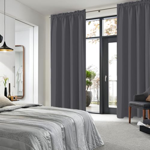 Wide Blackout Curtains for Bedroom 60 x 84 Inch Long Dark Grey (Dark Grey / 60"W x 84"L (Pack of 2))
