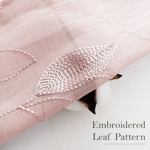 Blush Pink Kitchen Curtains Leaf Embroidered (52"W x 54"L (Pack of 2) / Blush Pink)