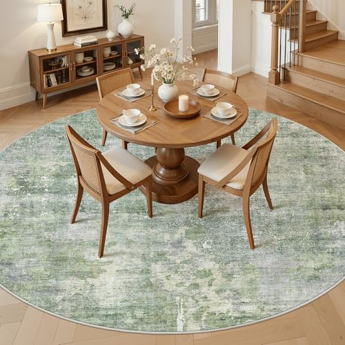Round Rugs 9ft Living Room Circle Area Rug 9x9 Green (Green/Ivory / 9' (Round))