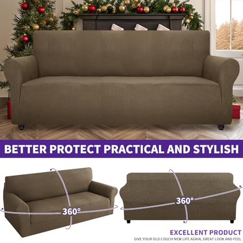 Stretch Oversized Couch Cover Universal Sofa Covers for Living Room Dogs Pet Furniture Protector Spandex Extra Large Sofa Slipcovers with Anti Slip Foam Sticks (Brown / X-Large (92"-115"))