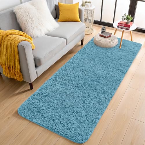 2x6 Machine Washable Runner Rugs for Hallway (2x6 Ft / Slate Blue)