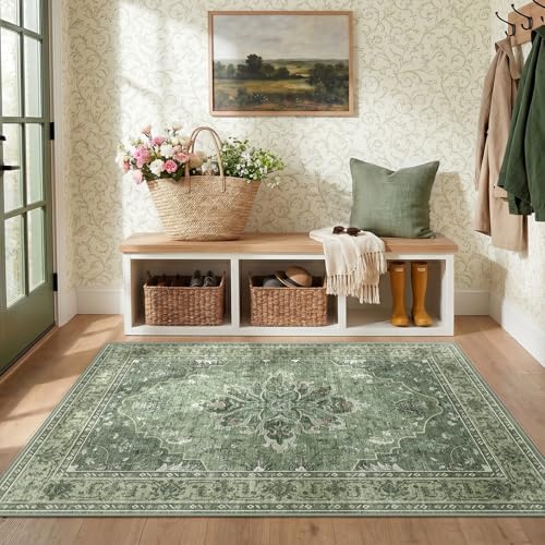 Washable Area Rug (Green/Dark Green/Gray / 3' x 4' (Rectangular))