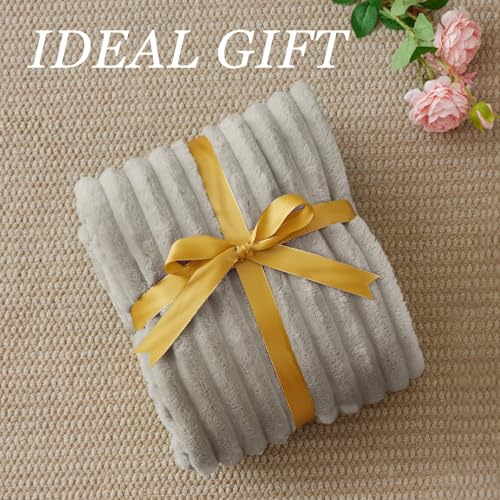 Ribbed Fleece Throw Blanket for Couch (Light Grey / Throw XL(50"x70"))