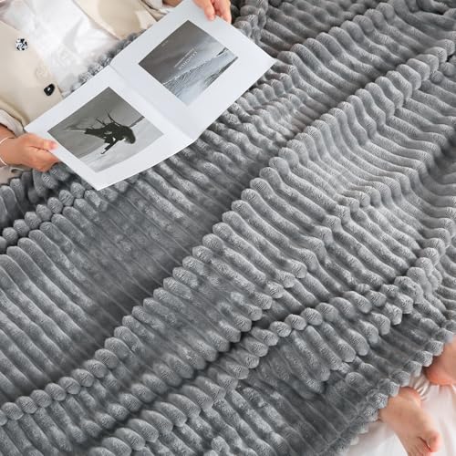 Grey Fleece Throw Blanket 108”×90” for Couch Sofa Livingroom (Grey / 108×90inch)