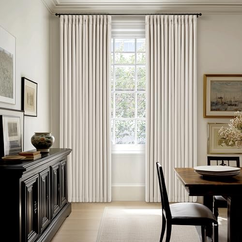 92 Inch Long Pinch Pleated Blackout Curtains Natural for Bedroom (Natural / 40"W x 92"L (Pack of 2))