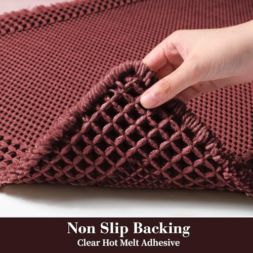 Waffle Bathroom Runner Rugs (Dark Red / 2' X 4')