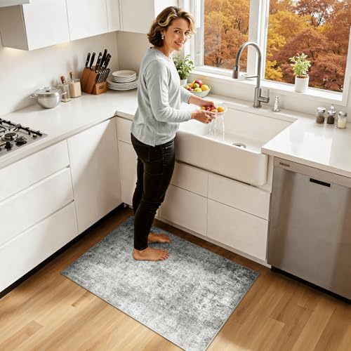 Washable 2'x3' Abstract Area Rug for Living Room Gray White (Gray/White / 2' x 3' (Rectangular))